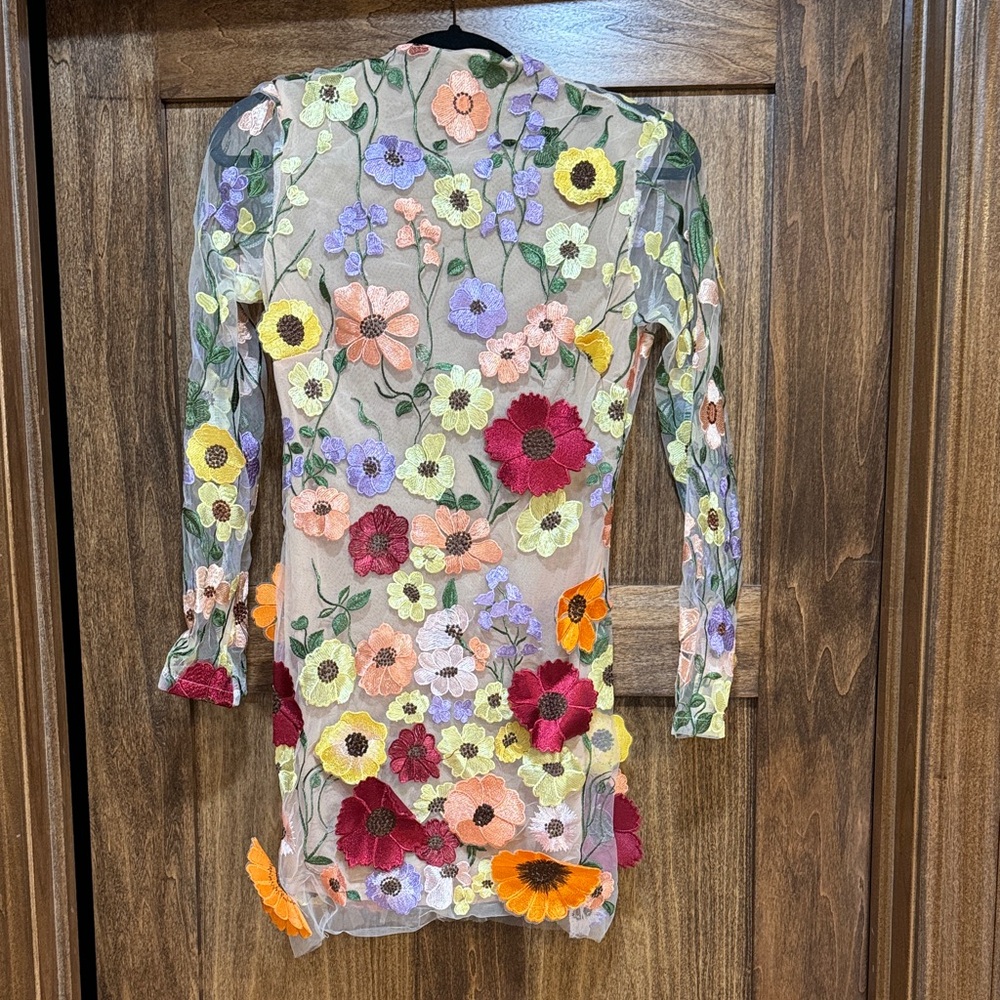 Floral Embroidered Mesh Dress